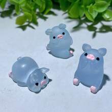 3pcs/Set Resin Miniature Pigs With Luminous Effect Suitable For Diy Home Decoration - Blue - View 1