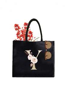 1個黑色手提袋上印有金色文字,簡單大方,情人節禮物,個性化女性伴娘婚禮禮品袋,化妝包,旅行簡易收納袋,大容量旅行化妝包：非常適合戶外美容！適合婚禮,生日,海灘和假期,是女人,母親,老師,朋友和伴娘的絕佳禮物。大袋適合學生、返校和教師。它是一個可攜式的休閒收納手提袋,多功能購物袋,全新設計,大容量,是理想的購物選擇。手提袋、午餐袋,適合男女、情侶、日常使用、約會、生日、假期和返校。夏季,假期,海灘,旅行,通勤,商務,學生,野餐,露營,超市,日常收納。 - 黑色 - 查看 23