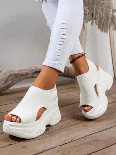 Sandalias de dama,Sandalias inferiores de imitación de boca de pez de suela gruesa para mujer,Sandalias de fondo grueso para mujer,para mujer con boca de pez y plataforma gruesa para la noche o las vacaciones