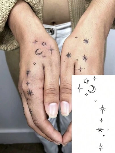 1pc Waterproof, Sweatproof, Washable Temporary Tattoo Sticker With Pvc Crescent Moon & Starry Sky Pattern, Suitable For People's Daily Use