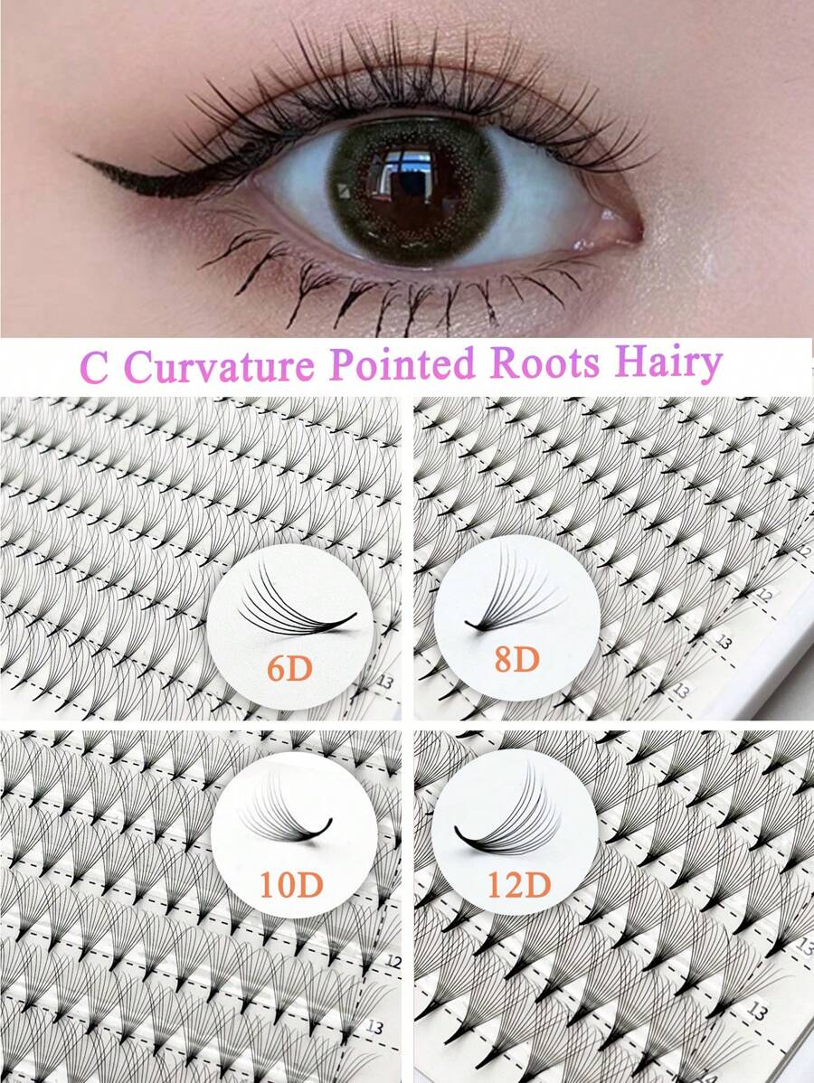 Extensiones de pestañas puntiagudas en abanico de 6D, 8D, 10D y 12D de 0.07MM con rizo C y D de 8-15mm en tipo mixto, pegamento termofusible, pestañas en abanico esponjosas premontadas, racimos de pestañas, pestañas individuales, pestañas postizas