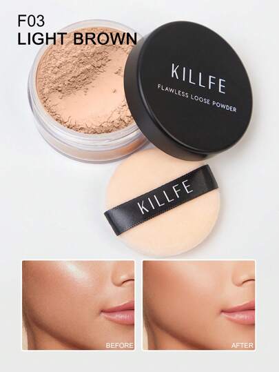 1pc Light Brown Long Lasting Oil Control Matte Setting Loose Powder With Velvet Puff