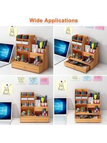 Organizador De Escritorio Con Cajón Para Oficina Madera Multiusos - Marrón - Ver 5