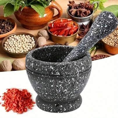 1pc Granite Texture Garlic Press, Mortar And Pestle Set, Food Crusher For Garlic, Chili, Spice Grinding, Kitchen Tool
