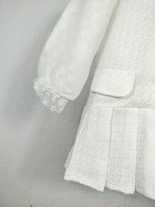 Young Girl's Lace Spliced Pleated Hem Dress For Spring And Autumn