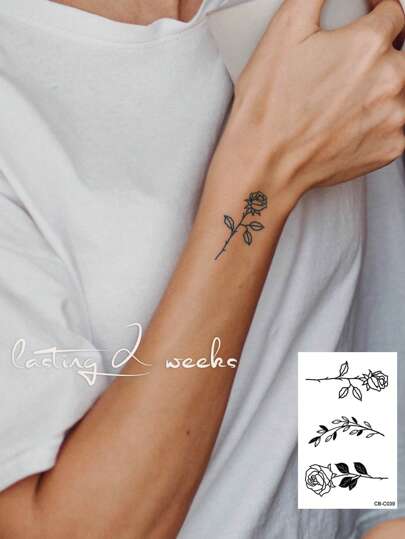 CAT QUEEN ART 草本汁半永久紋身貼（花和玫瑰Y2K圖案），顏色不褪色或反光，可持續7-14天，1張手腕和身體裝飾用