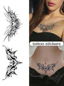 1套2副女性適用魅魔紋身貼紙,防水持久可達1-2週,適用於鎖骨、肚臍等部位