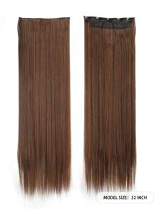 20" 24" 28" 32" 40"淺棕色合成纖維髮延長套件5顆夾子長直頭熱阻髮片女性每日自然髮型使用