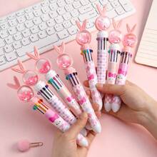 1pc Easter Gifts For Children Random Design Kawaii Cartoon Sequin Rabbit Ballpoint Pen 10 Colors Pen Cute Bunny School Office Stationery Multicolor Ball Point Pen,Back To School