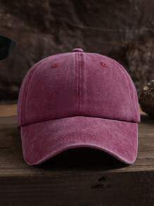 1 Miếng Không giới tính Màu thuần Ngoài trời Giải trí Có thể điều chỉnh Denim mùa giặt Mũ bóng chày - Màu Đỏ Sâu - Xem 2