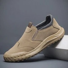 Men's Round Toe, Anti-Kick, Wear-Resistant, High Platform, Slip-On, Elastic And Lightweight Work/Casual/Sports Shoes - Khaki - View 5