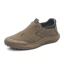 Men's Round Toe, Anti-Kick, Wear-Resistant, High Platform, Slip-On, Elastic And Lightweight Work/Casual/Sports Shoes - Khaki - View 6