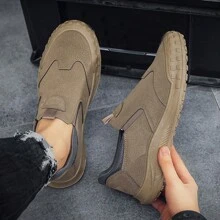 Men's Round Toe, Anti-Kick, Wear-Resistant, High Platform, Slip-On, Elastic And Lightweight Work/Casual/Sports Shoes - Khaki - View 3