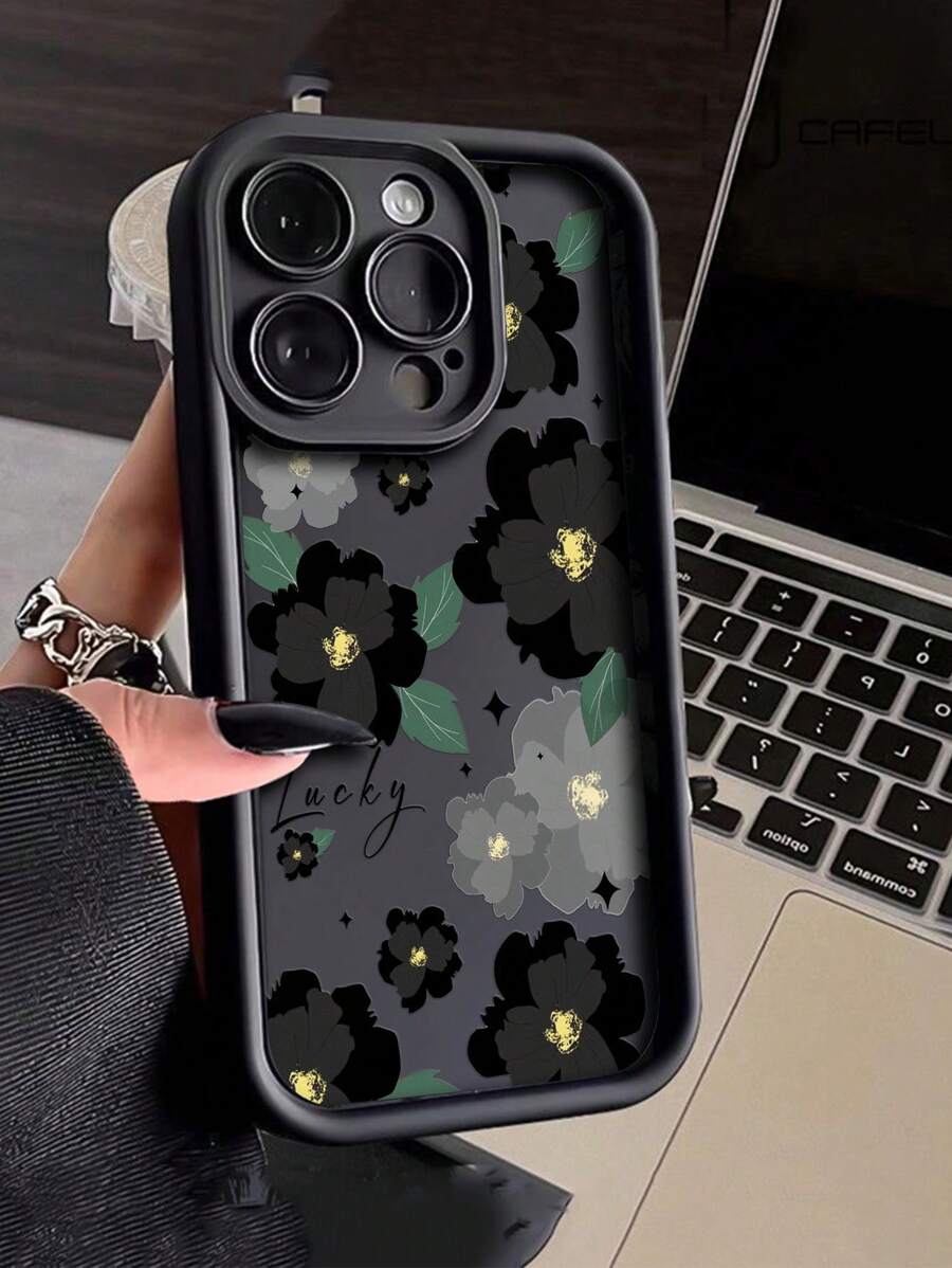 1 ốp lưng điện thoại dày dặn chống sốc in hoa màu đen, tương thích với iPhone và , phiên bản quốc tế, không phải phiên bản nội địa.