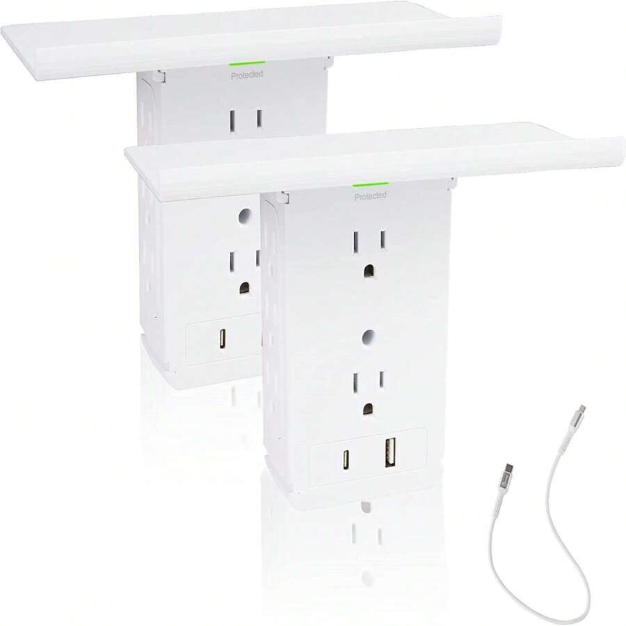 DC DICLASSE 2 Pack Wall 8 Outlet Plug Surge Protector USB A+C Ports