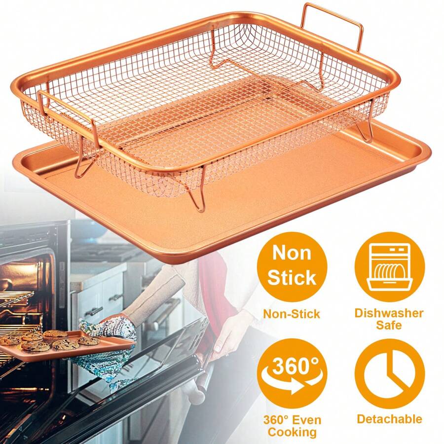 Crisper Tray For Oven, 2 Piece Nonstick Copper Crisper Tray And Basket, Air Fry In Your Oven