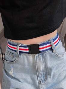 1pc Multicolor Unpunched Canvas Belt With Buckle, Unisex Korea Simple Style All-Match Belt Without Metal, Suitable For Daily Wear For Students With Ins Style. - Multicolor - View 3