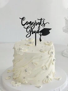 1pc Doctoral Cap & Letter Congrats Grad! Graduation Cake Topper - Black - View 2