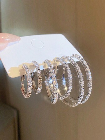 6 件裝簡約鑽石鑲嵌耳環套裝,適合女士日常佩戴、節日、約會和送禮