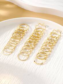 VKME 28 Pcs Alloy Small Fresh Rhinestone Set Love Wave Ring Set For Women's Daily Wear - Yellow Gold - View 3