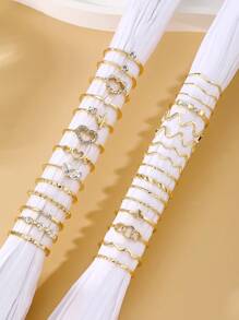 VKME 28 Pcs Alloy Small Fresh Rhinestone Set Love Wave Ring Set For Women's Daily Wear - Yellow Gold - View 5