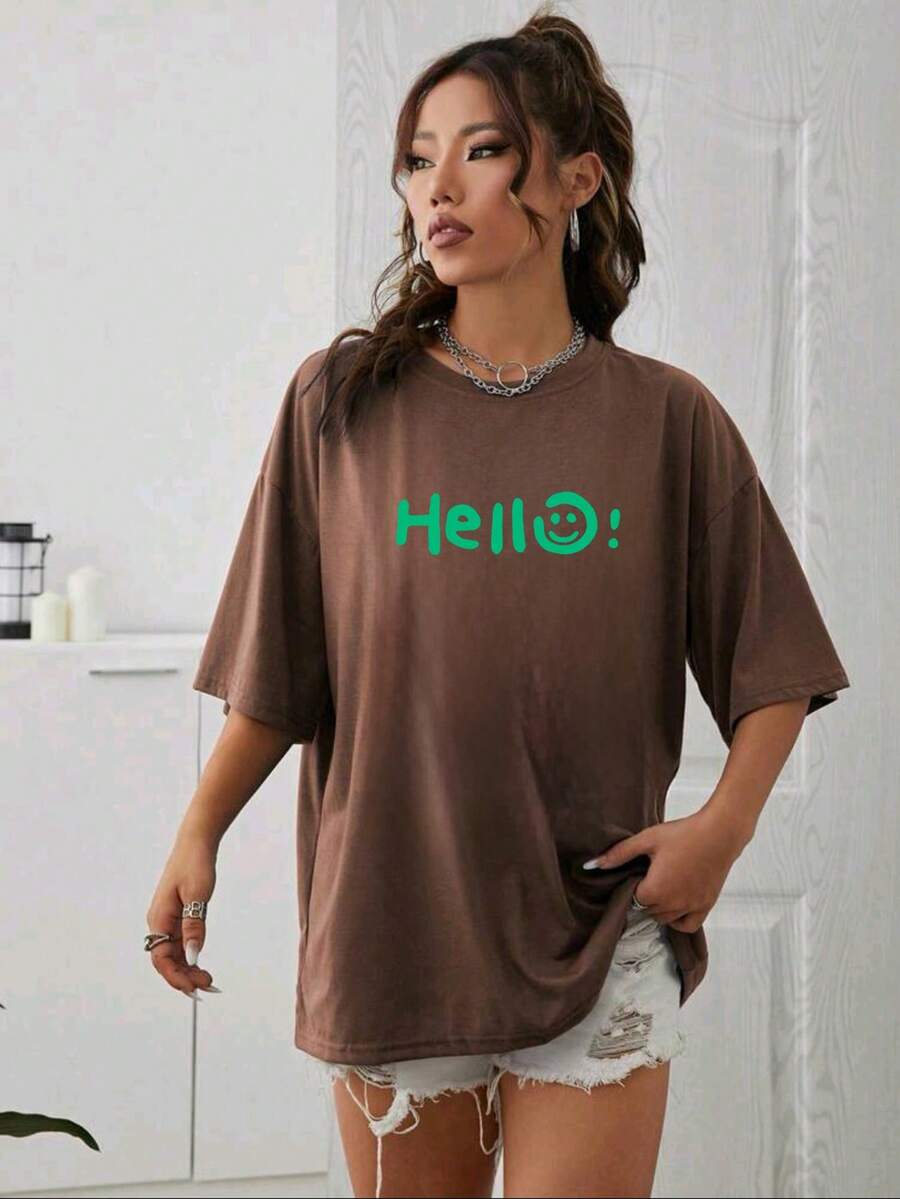 Plus Size T-Shirts - 鏽棕色 - 查看 1