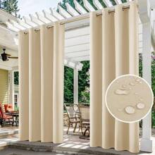 Cortinas impermeables para interiores y exteriores, cortinas opacas con protección UV para exteriores, cortinas de privacidad con ojales para jardín, terraza, balcón - Beis - Ver 2