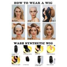 淺紫色波浪短髮假髮女士短髮鬈曲肩長髮合成日常使用奧布雷防熱纖維頭髮假髮女孩14英寸合成髮不織網髮型波浪中央分綫 - 紫色 - 查看 10