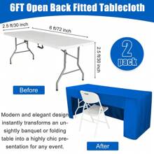 2 Pack Open Back Fitted Rectangle Tablecloths 72 X 30 Inch/96 X 30 Inch, Black Table Clothes For 6/8 Foot Tables, Washable Thick Polyester Fitted Table Cover For Parties, Wedding, Banquet, Trade Show