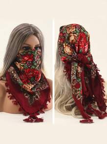 女士印花傳統頭巾圍巾,冬季多功能保暖防塵口罩頸圍,女士日常頭巾博霍風格