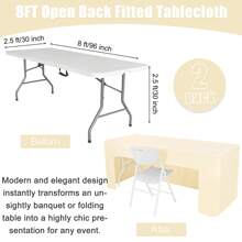2 Pack Open Back Fitted Rectangle Tablecloths 72 X 30 Inch/96 X 30 Inch, Black Table Clothes For 6/8 Foot Tables, Washable Thick Polyester Fitted Table Cover For Parties, Wedding, Banquet, Trade Show - 米色 - 查看 5