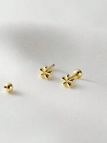 Set de 2 pendientes de acero inoxidable chapado en oro de 18K con diseño floral lindo, adecuados para uso diario y fiestas de mujeres, gran regalo