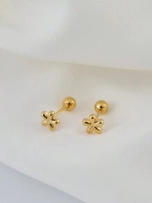 Set de 2 pendientes de acero inoxidable chapado en oro de 18K con diseño floral lindo, adecuados para uso diario y fiestas de mujeres, gran regalo