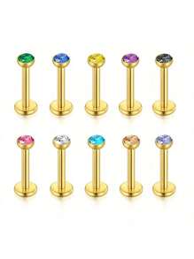 CIZME 10 件唇环唇钉软骨耳环，唇钉耳屏软骨 16G 6MM 8MM 耳钉，内螺纹不锈钢，螺旋唇梦露美杜莎海螺，多功能穿孔珠宝 - 內螺紋 - 查看 18