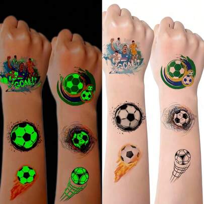 10pcs Glow-In-The-Dark Football Pattern Temporary Tattoo Stickers, World Cup Face Tattoo Stickers