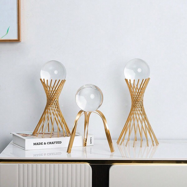 1pc Crystal Ball Decor, Home Nordic Luxury Crystal Ball Accessory, Living Room, TV Cabinet, Office Desk Iron Decor With 8cm Crystal Ball Birthday Gifts Graduation