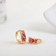 1pair Lady's Gold-Tone Rhinestone Decor Diamond Shaped Stud Earrings & Hoop Earrings - Earrings - View 13
