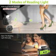 Emergency Crank Radio,4000mAh-Solar Hand Crank Portable AM/FM Weather Radio With 1W Flashlight&Motion Sensor Reading Lamp,Cell Phone Charger, SOS For Home And Outdoor - Green - View 6
