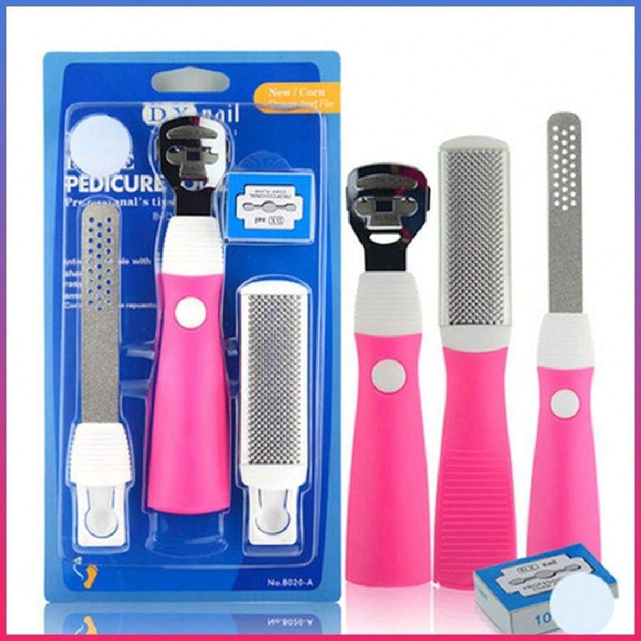 Foot Care Tool Set Feet Grinder Pedi Roller Skins Remover Scraper Tools, Pedicure Tool Kit - Pink Suit - View 1