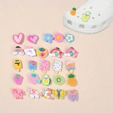 25pcs/Set Ice Cream Cake Shape, Fruit Shape, Unicorn Shape Shoe Charm Cartoon PVC Shoe Buckle, Soft Rubber Shoe Buckle DIY Accessories - Multicolor - View 1