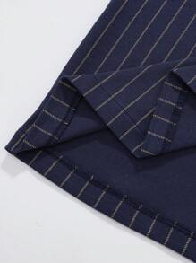 一套男士宽松长袖透气吸湿春秋季上衣和裤子睡衣套装，前开襟纽扣，秋冬服装 - 藏蓝色 - 查看 4