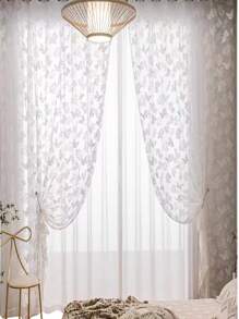 1 Peça Cortina de Voile Bordada Pastoril Perfurada, Design Minimalista Moderno Versátil, Cortina Transparente de Renda Branca Anti-Mosquito para Sala de Estar, Quarto, Varanda