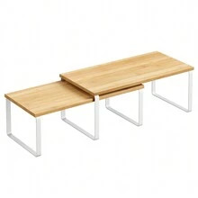 SONGMICS Étagère à Épices, Lot de 2, Organisateur de Placard, Étagère de Rangement de Cuisine Extensible, Porte-épices Empilable, en Métal, Bois d'Ingénierie - Blanc - Voir 2