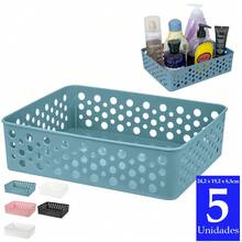 Kit 5 cestos organizadores médio para acessórios maquiagem material de escritório remédios armário gaveta multiuso geladeira cozinha despensa quarto banheiro lavanderia