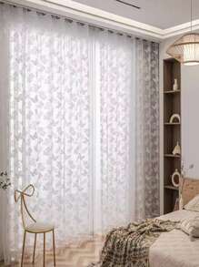 1 Peça Cortina de Voile Bordada Pastoril Perfurada, Design Minimalista Moderno Versátil, Cortina Transparente de Renda Branca Anti-Mosquito para Sala de Estar, Quarto, Varanda