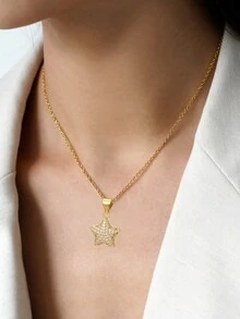 1pc New Year's Stainless Steel Pendant Necklace 45+5cm Long Necklace Can Be Worn By Men And Women Valentine's Day Gift - Star - View 1