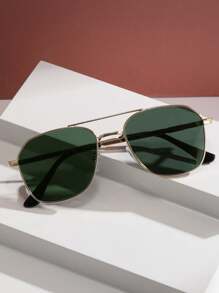 复古方形金属双梁飞行员眼镜装饰时尚眼镜休闲太阳镜配饰沙滩配饰眼镜太阳镜适合夏季海滩度假、户外、旅行 - 金色 - 查看 3