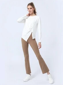 Women's Quick Dry Asymmetric Fitness Yoga Long Sleeve T-Shirt Breathable Sportswear - White - View 6
