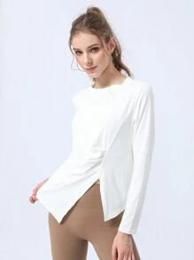 Women's Quick Dry Asymmetric Fitness Yoga Long Sleeve T-Shirt Breathable Sportswear - White - View 4