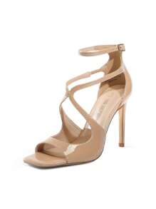 Women High Heeled Sandals Cross Strappy Sexy Stilettos Square Toe Ankle Strap Sandals For Prom, Party, Wedding